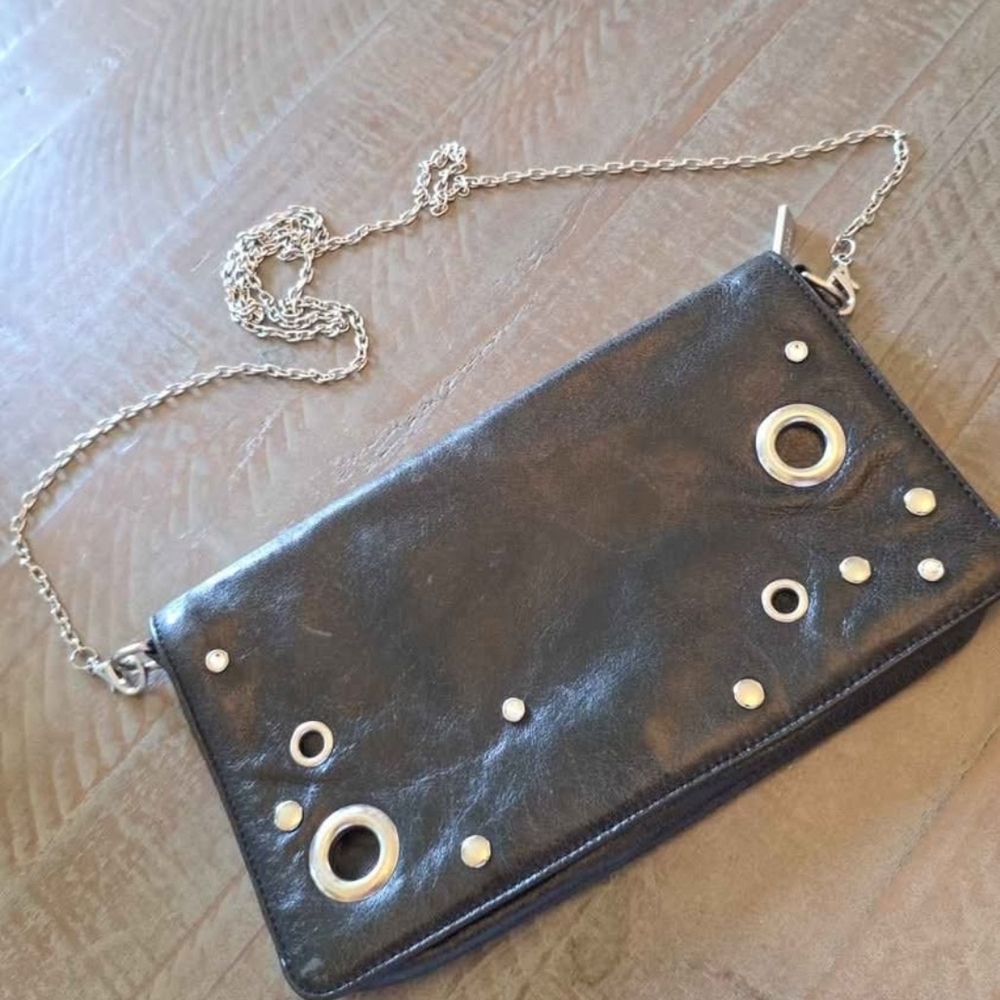 HOBO Black Leather Chain Shoulder Bag
